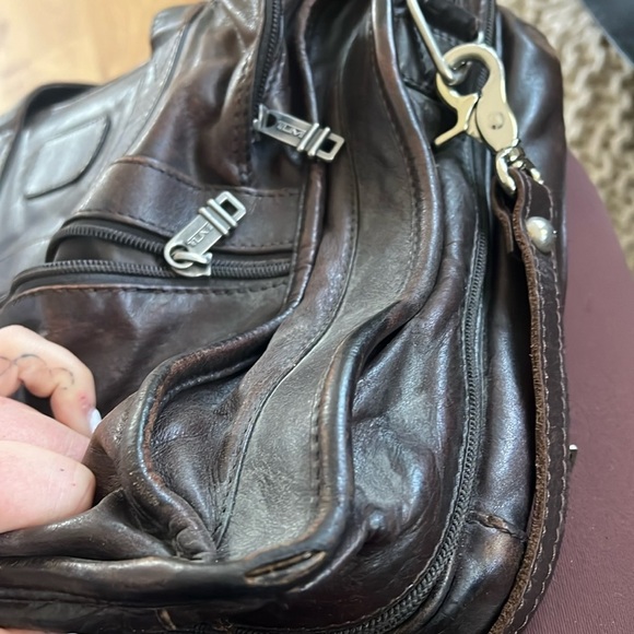 TUMI Alpha Brown Leather Soft Expandable Brief Travel Briefcase w/Shoulder Strap - Picture 6 of 16